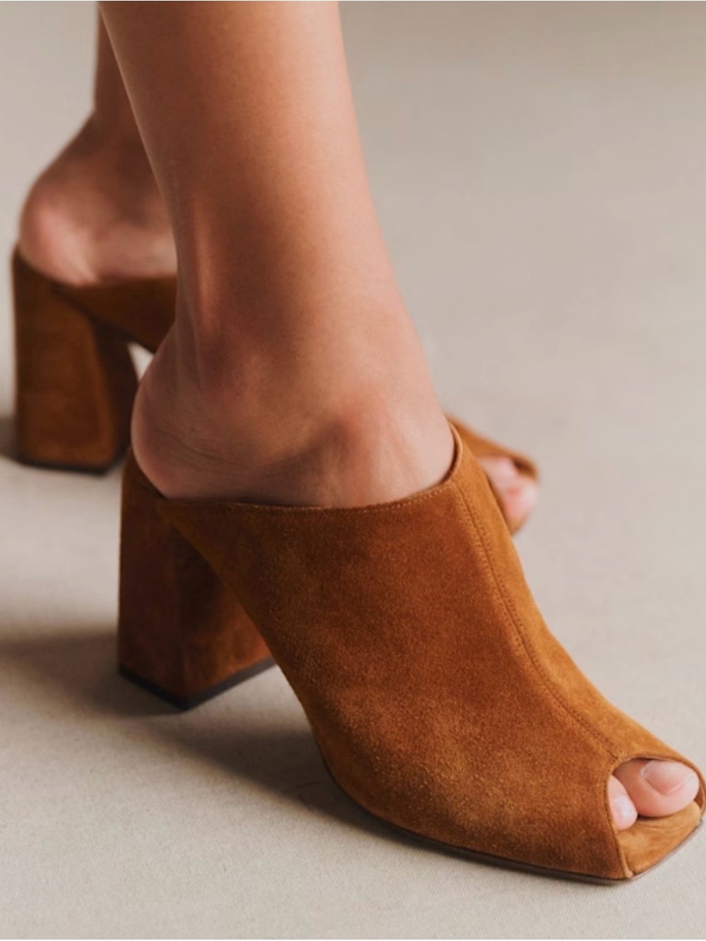 Sezane Womens Bruna High Noisette Size 9 Suede Mule Shoes New in Box